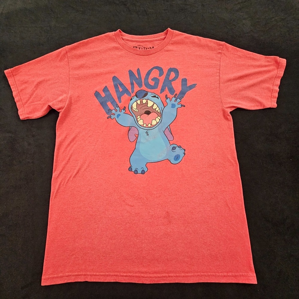 Stitch Hangry Disney Red Short Sleeve Cotton Blend T-Shirt Men's L